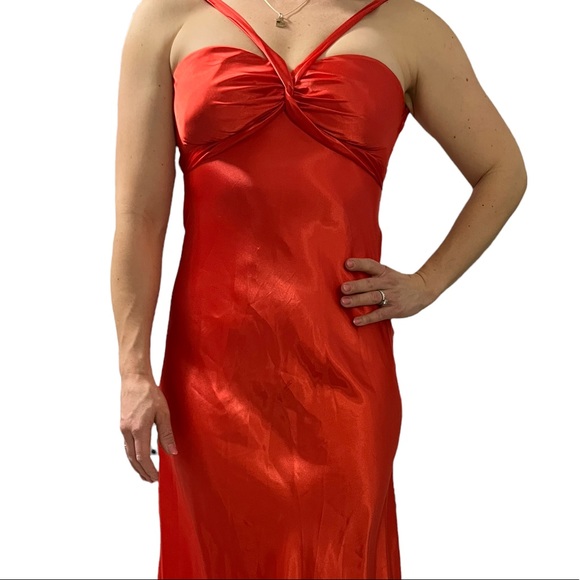 Orange Satin Strappy Formal Low Open Back Gown Prom Dress Size 9 - Picture 3 of 11